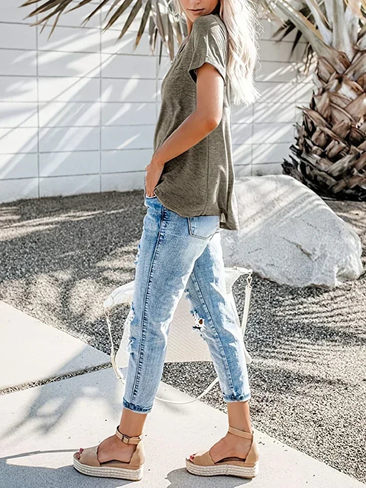 Women’s Plus-Size Loose V-Neck T-Shirt