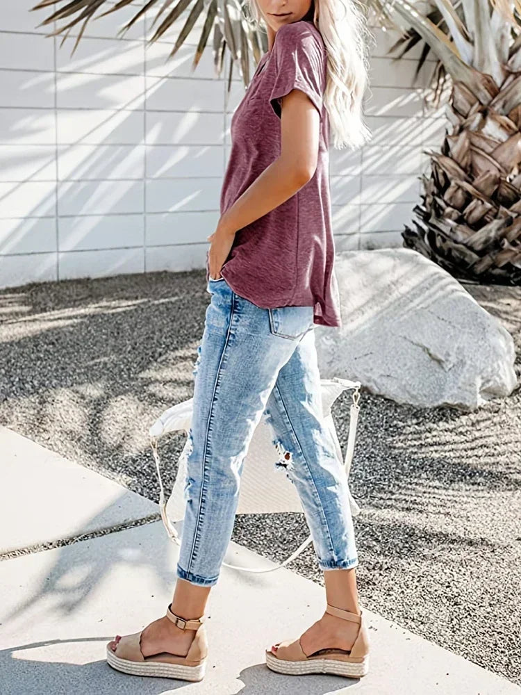 Women’s Plus-Size Loose V-Neck T-Shirt