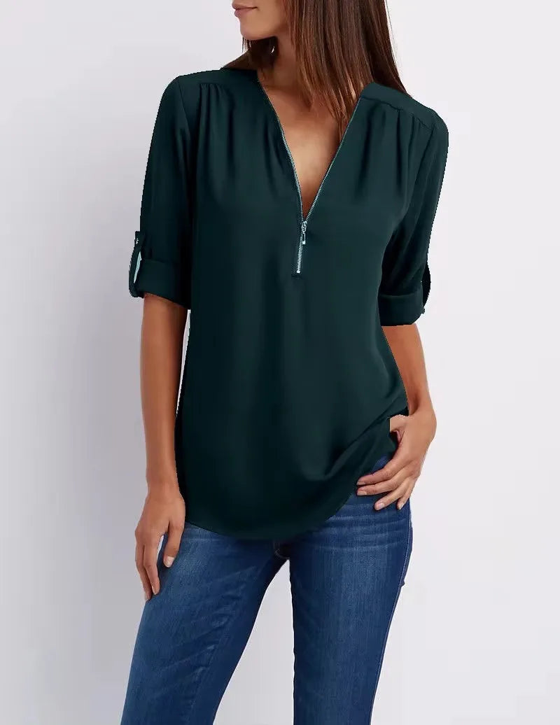 Women’s 2025 Loose V-Neck Chiffon Blouse