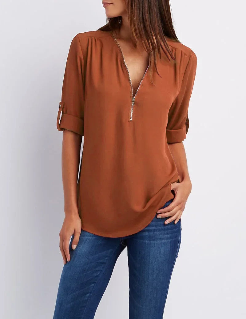 Women’s 2025 Loose V-Neck Chiffon Blouse
