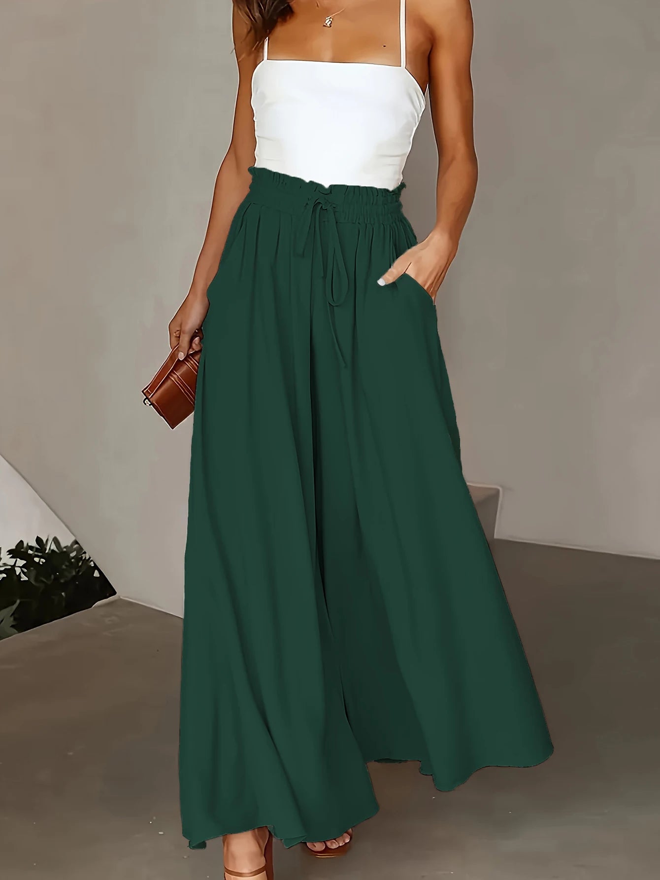 Plus-Size Wide Leg Drawstring Pants