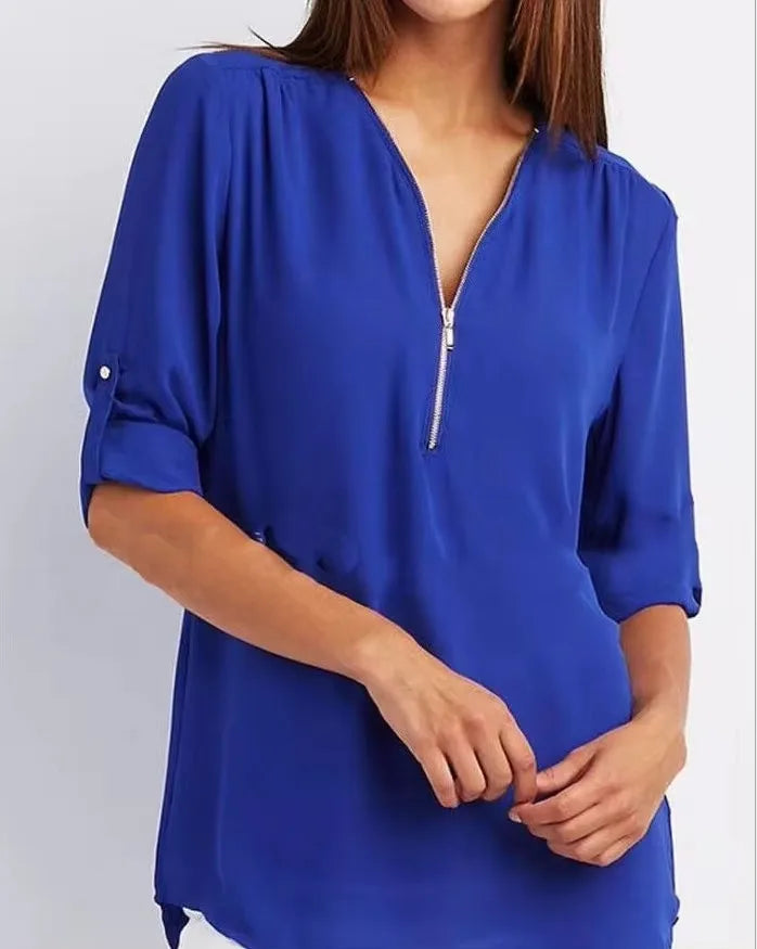 Women’s 2025 Loose V-Neck Chiffon Blouse
