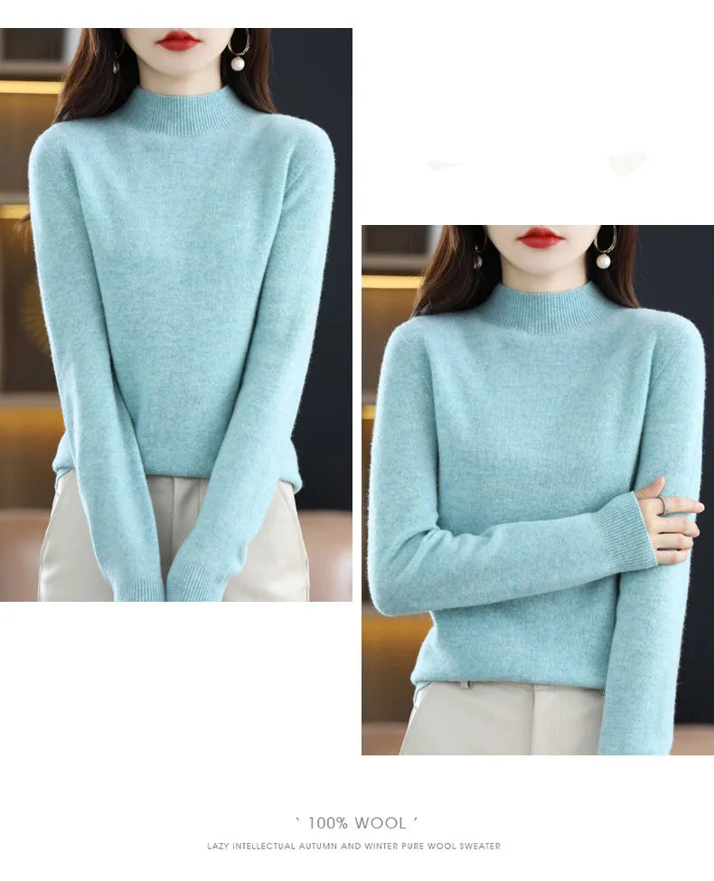 Women’s 100% Wool Half-Neck Pullover