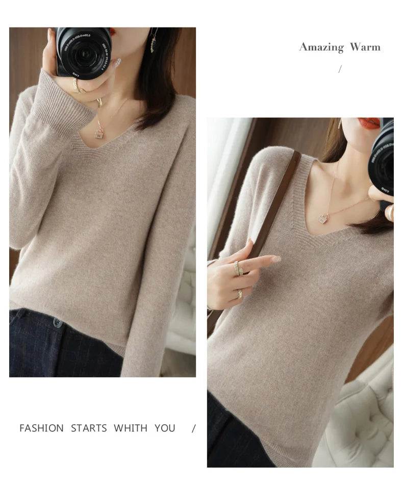 Women’s Cashmere V-Neck Lace Sweater