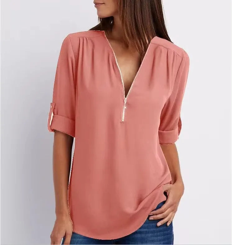 Women’s 2025 Loose V-Neck Chiffon Blouse