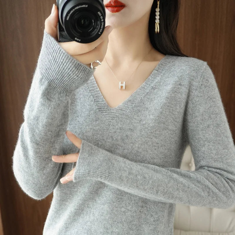 Women’s Cashmere V-Neck Lace Sweater