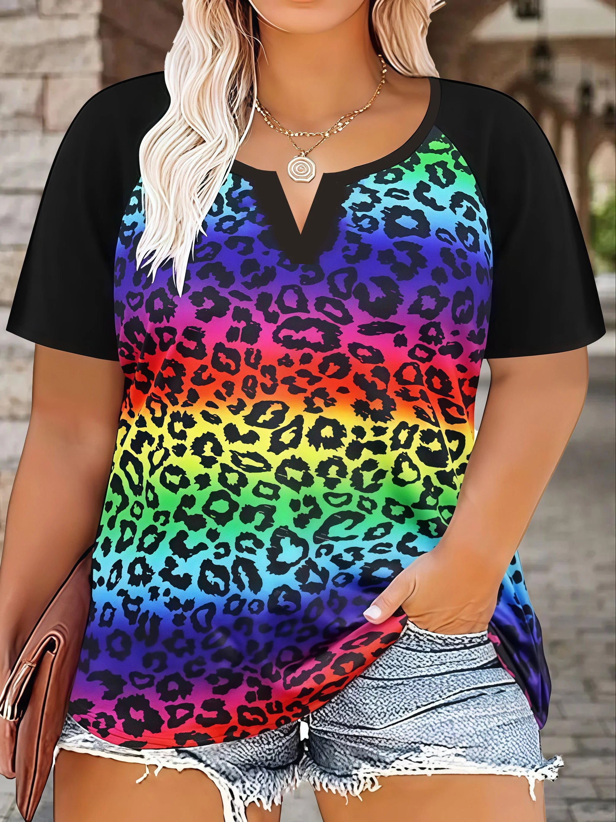 Plus-Size Leopard & Floral Print T-Shirt