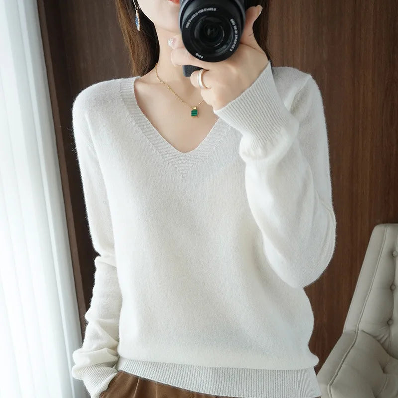Women’s Cashmere V-Neck Lace Sweater