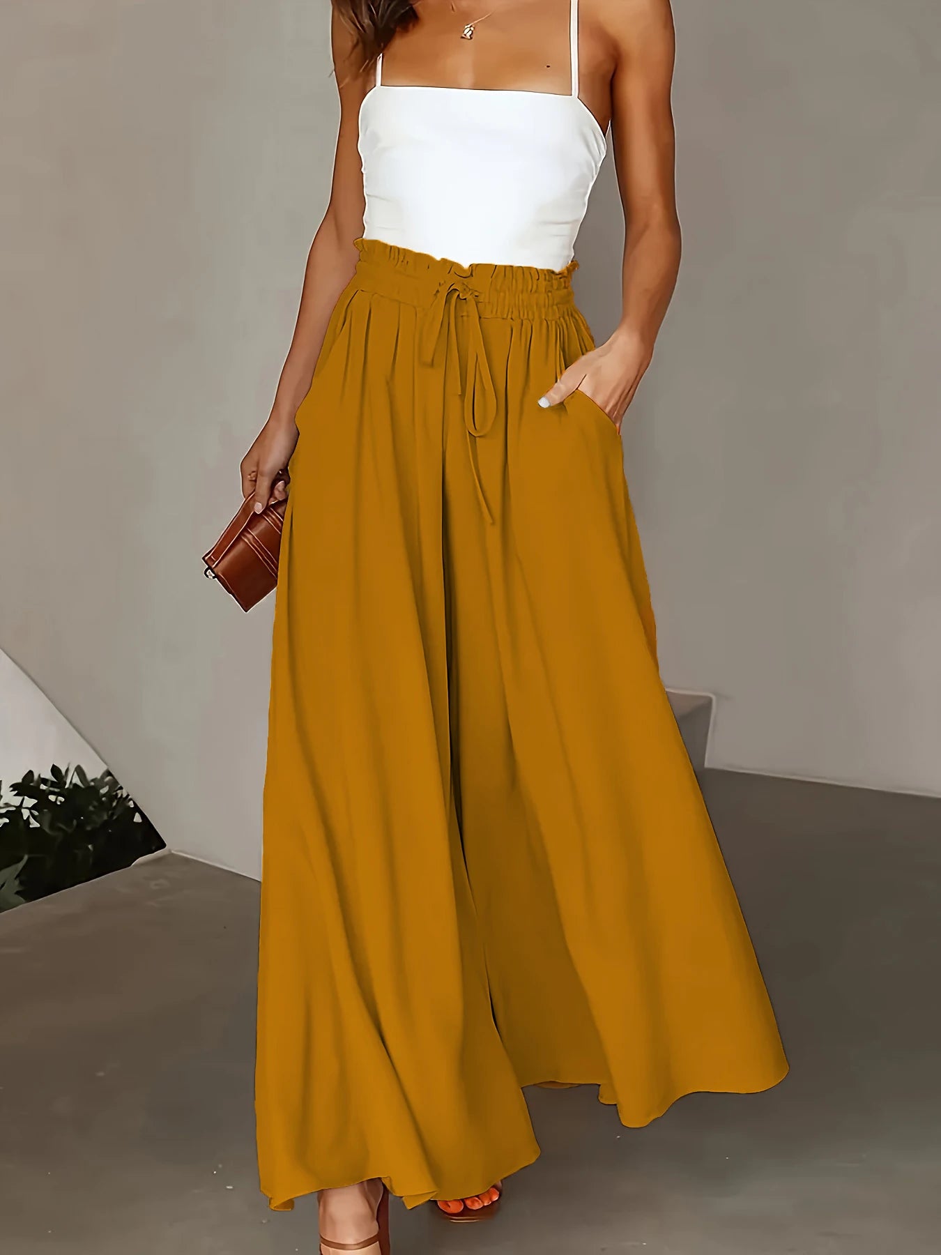 Plus-Size Wide Leg Drawstring Pants