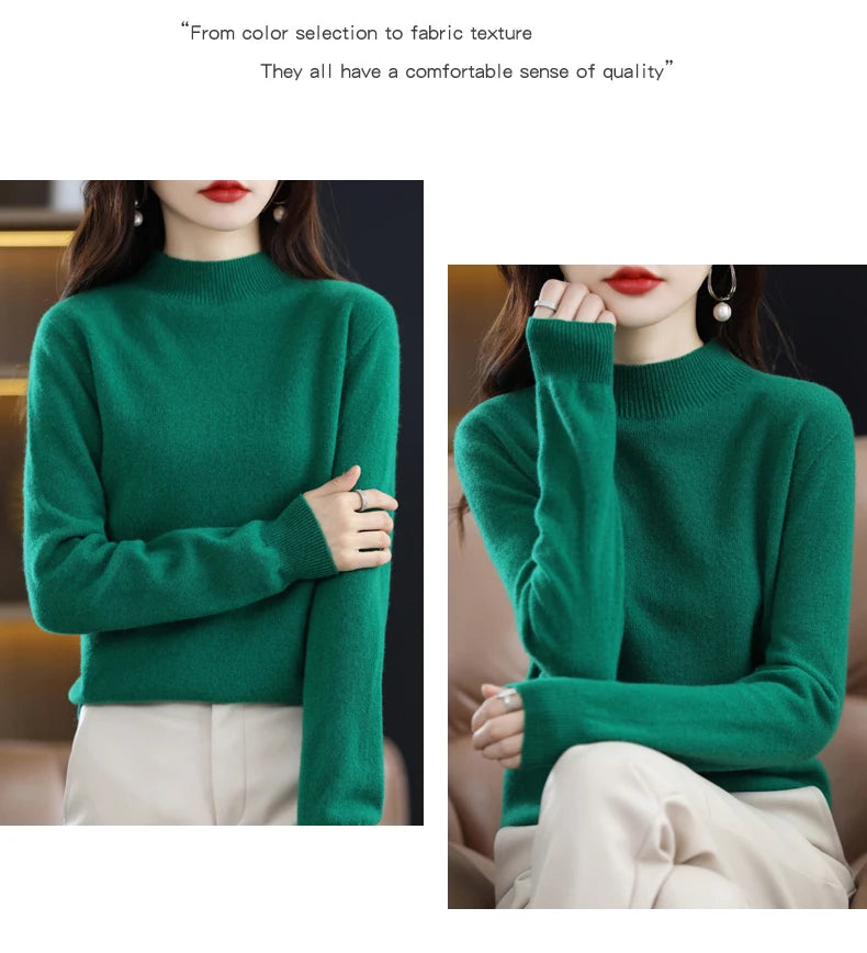 Women’s 100% Wool Half-Neck Pullover
