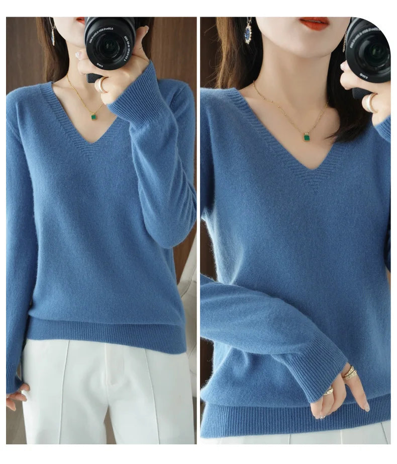Women’s Cashmere V-Neck Lace Sweater