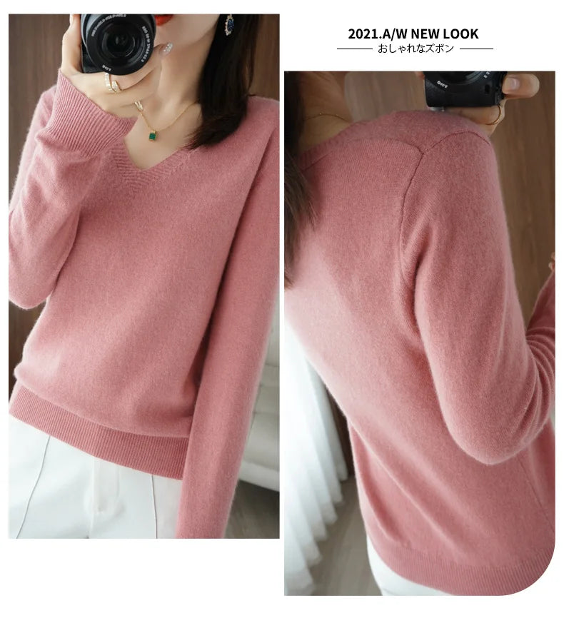 Women’s Cashmere V-Neck Lace Sweater