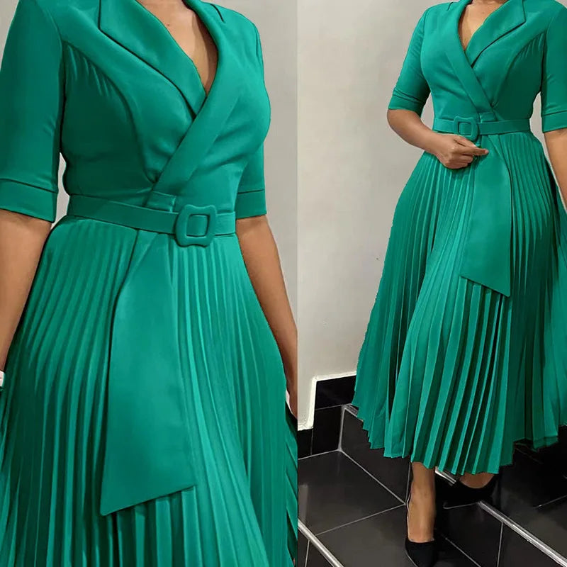 Elegant Pleated Office Dress for Women