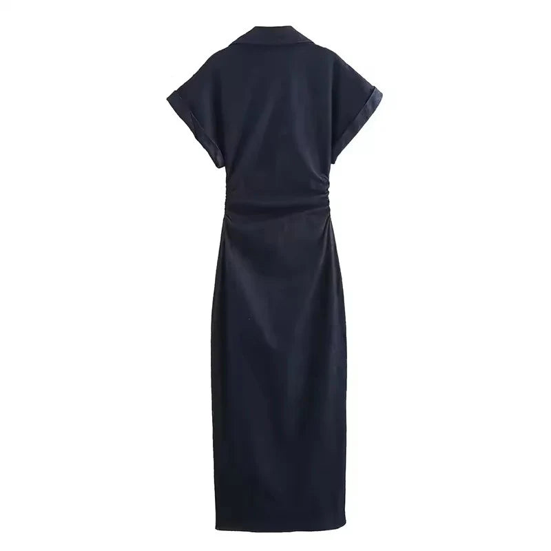 Women’s 2025 Denim Ruched Midi Dress
