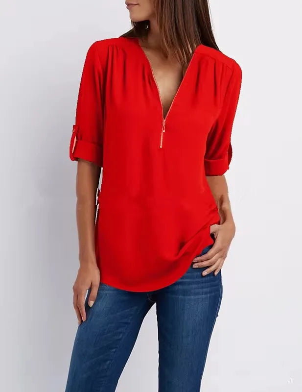 Women’s 2025 Loose V-Neck Chiffon Blouse