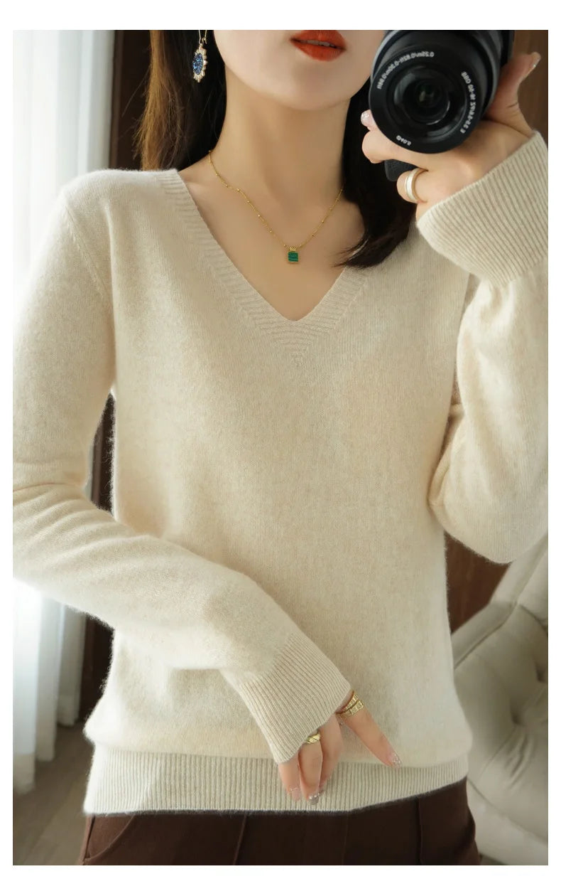 Women’s Cashmere V-Neck Lace Sweater