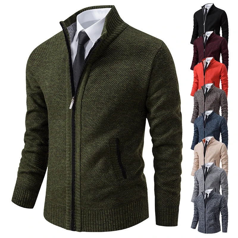 Men’s Autumn Winter Stand Collar Zipper Sweater