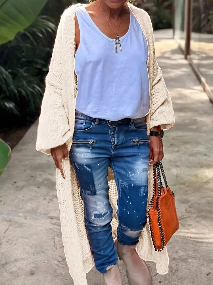 Plus Size Striped Patchwork Knit Cardigan