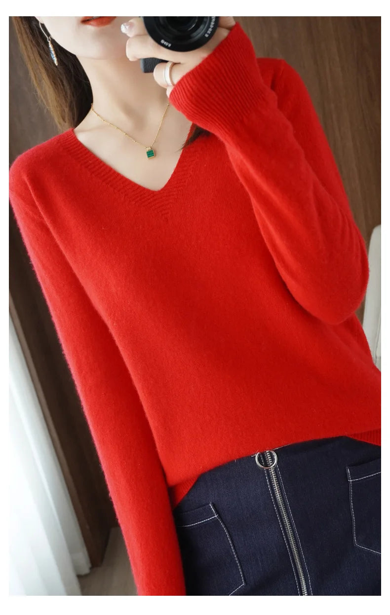 Women’s Cashmere V-Neck Lace Sweater