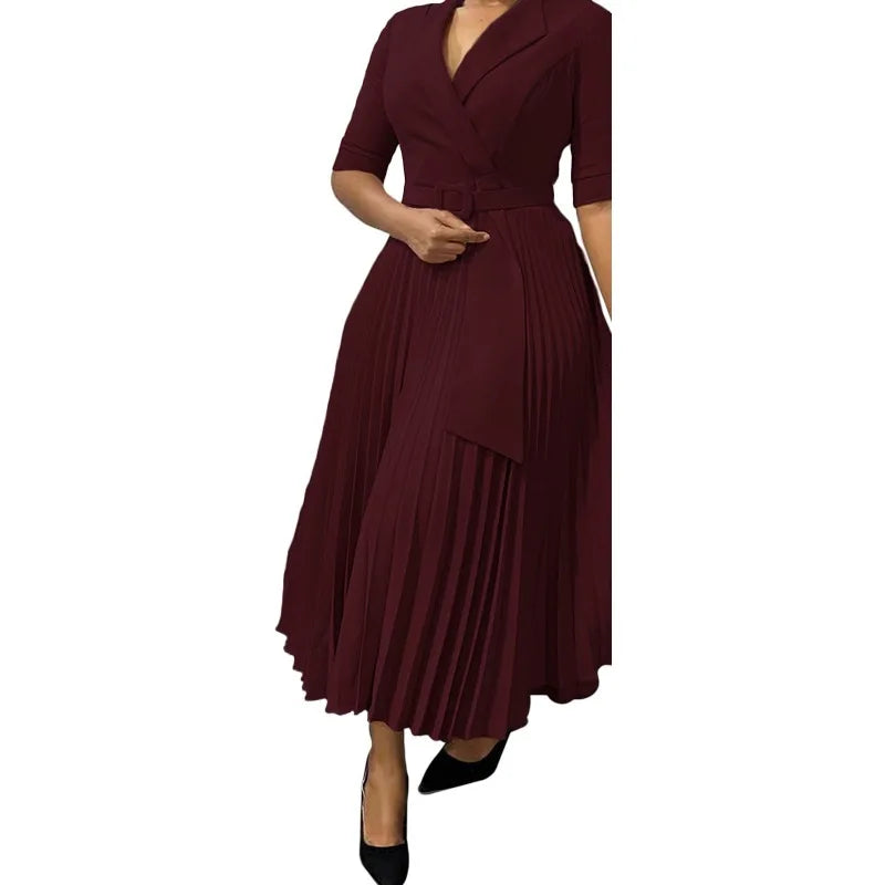 Elegant Pleated Office Dress for Women
