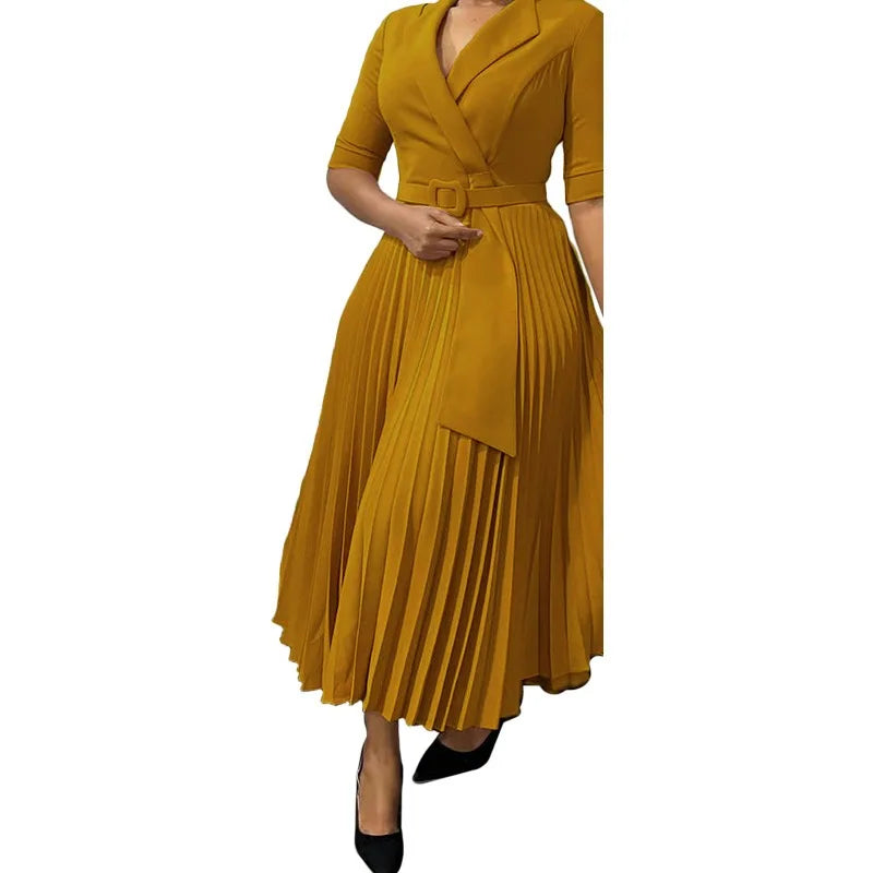 Elegant Pleated Office Dress for Women