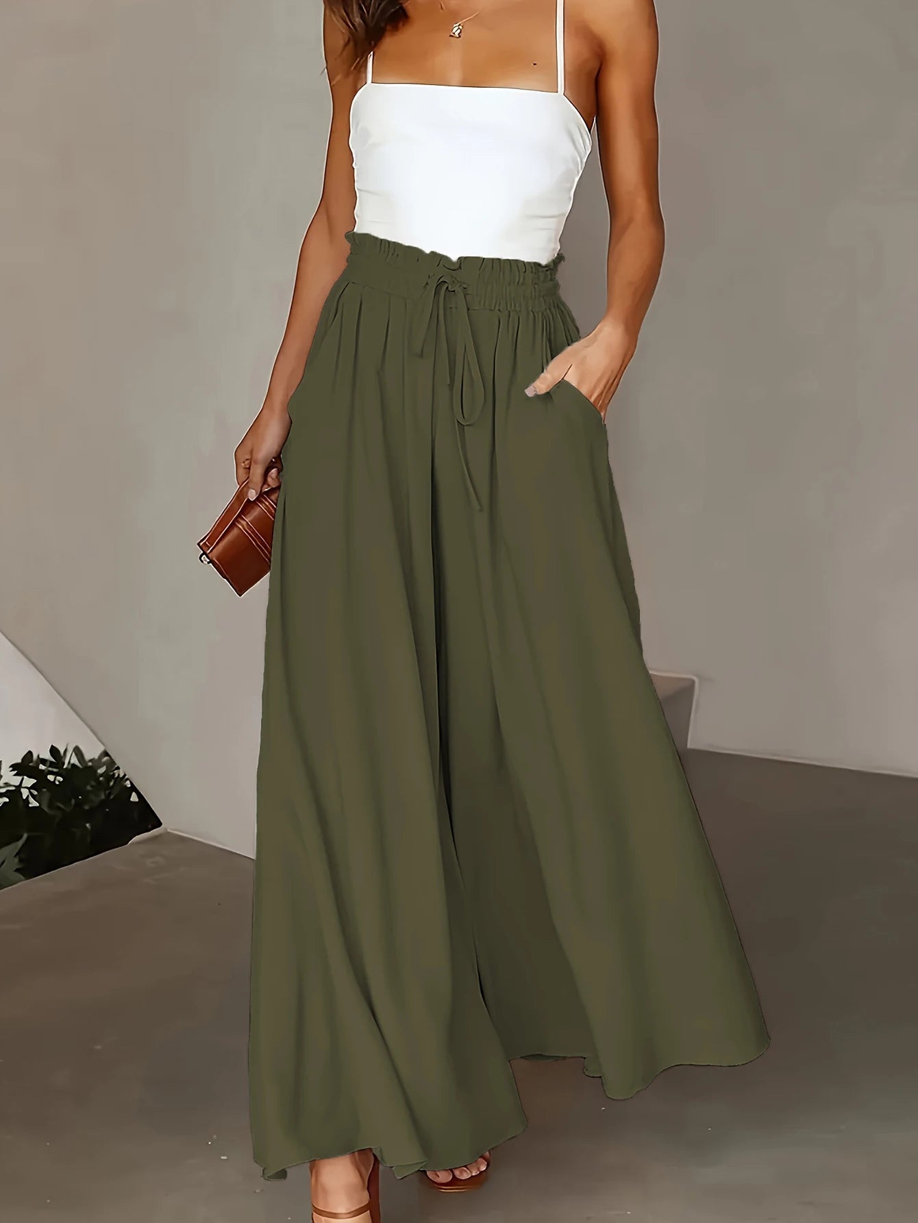 Plus-Size Wide Leg Drawstring Pants