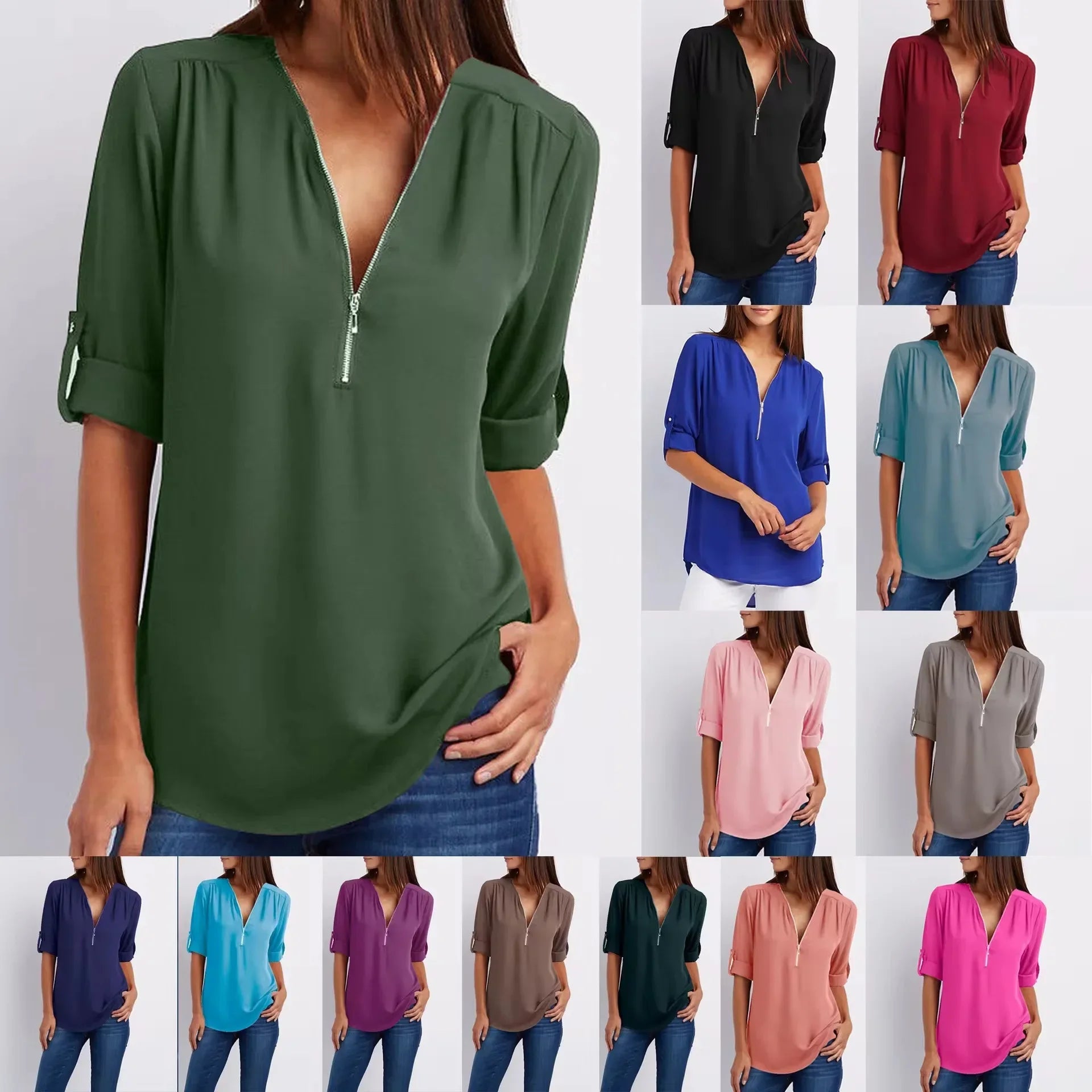 Women’s 2025 Loose V-Neck Chiffon Blouse