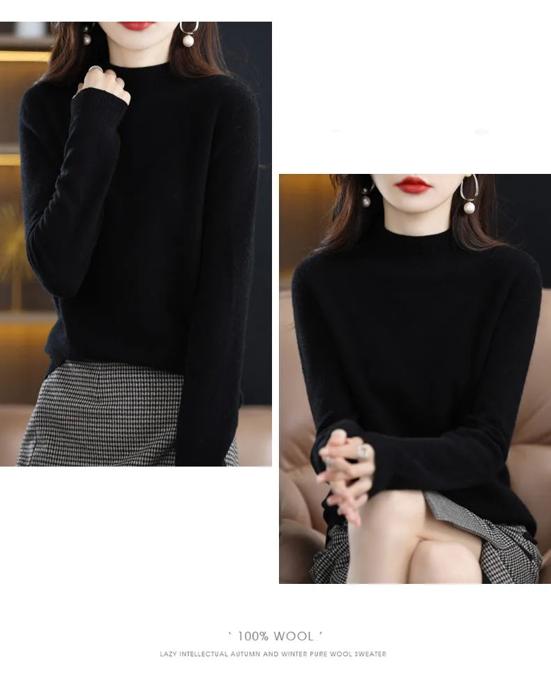 Women’s 100% Wool Half-Neck Pullover