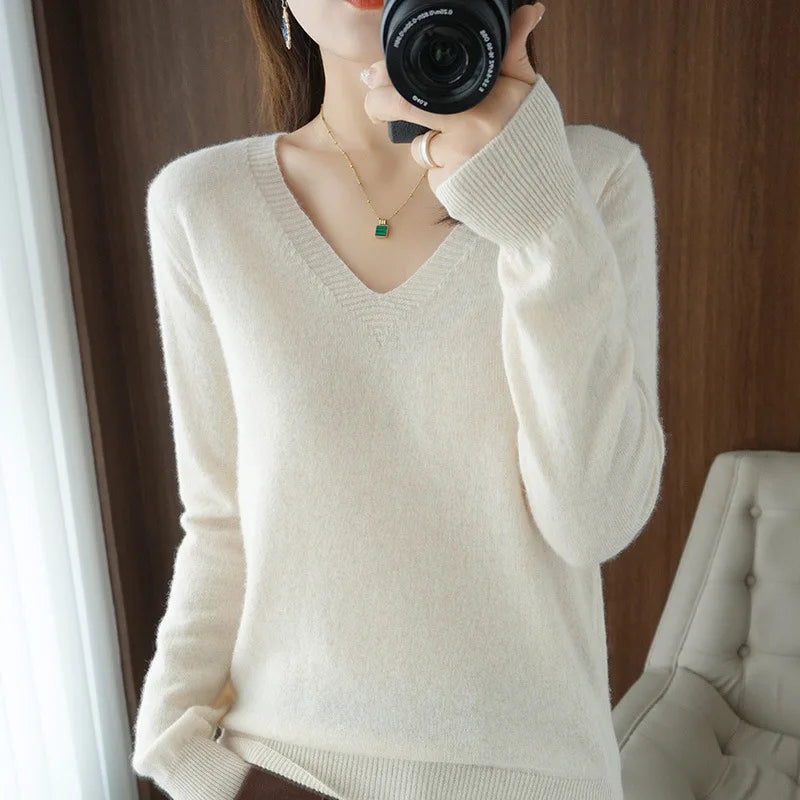 Women’s Cashmere V-Neck Lace Sweater