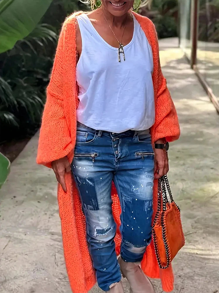 Plus Size Striped Patchwork Knit Cardigan