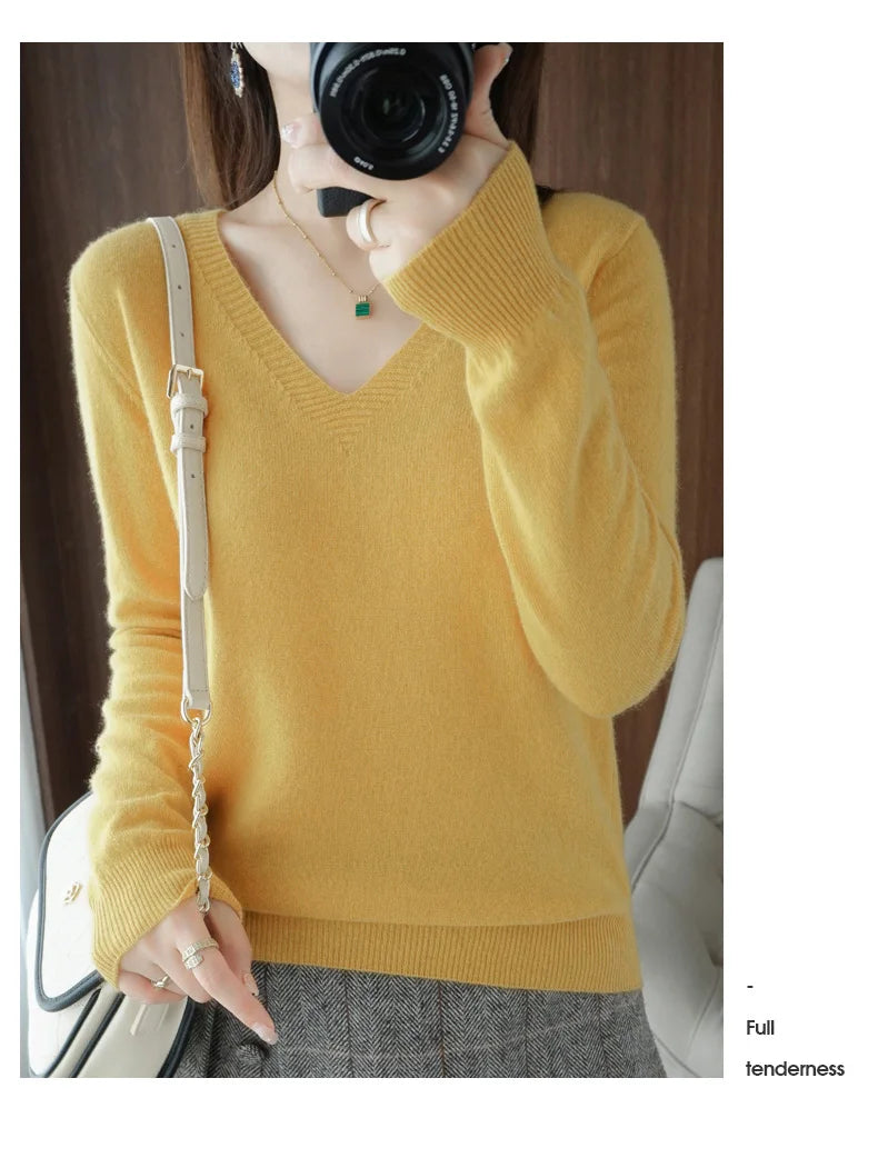 Women’s Cashmere V-Neck Lace Sweater