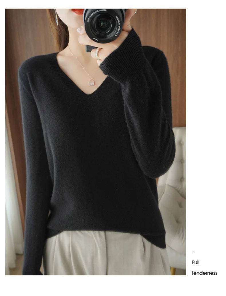Women’s Cashmere V-Neck Lace Sweater