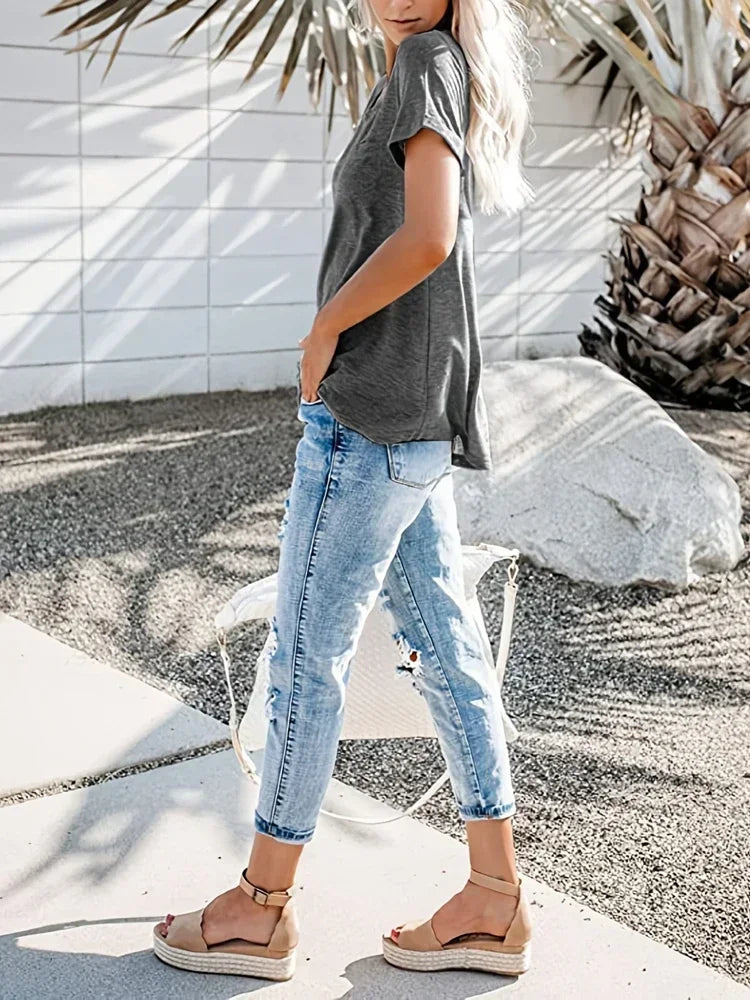 Women’s Plus-Size Loose V-Neck T-Shirt