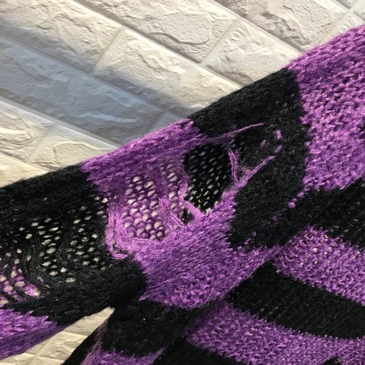 Unisex Punk Gothic Striped Hollow Sweater