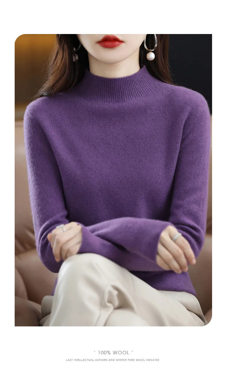 Women’s 100% Wool Half-Neck Pullover