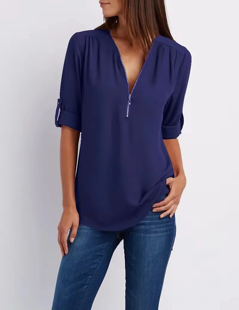 Women’s 2025 Loose V-Neck Chiffon Blouse