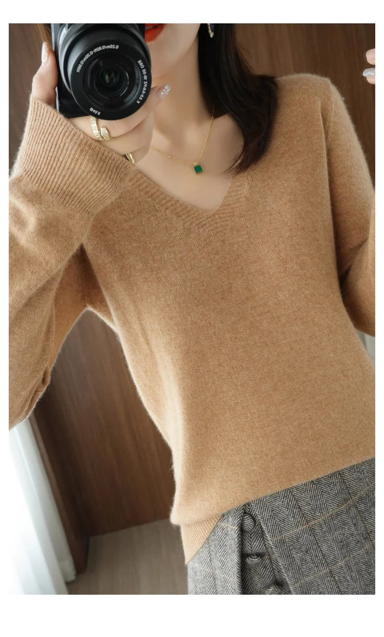 Women’s Cashmere V-Neck Lace Sweater