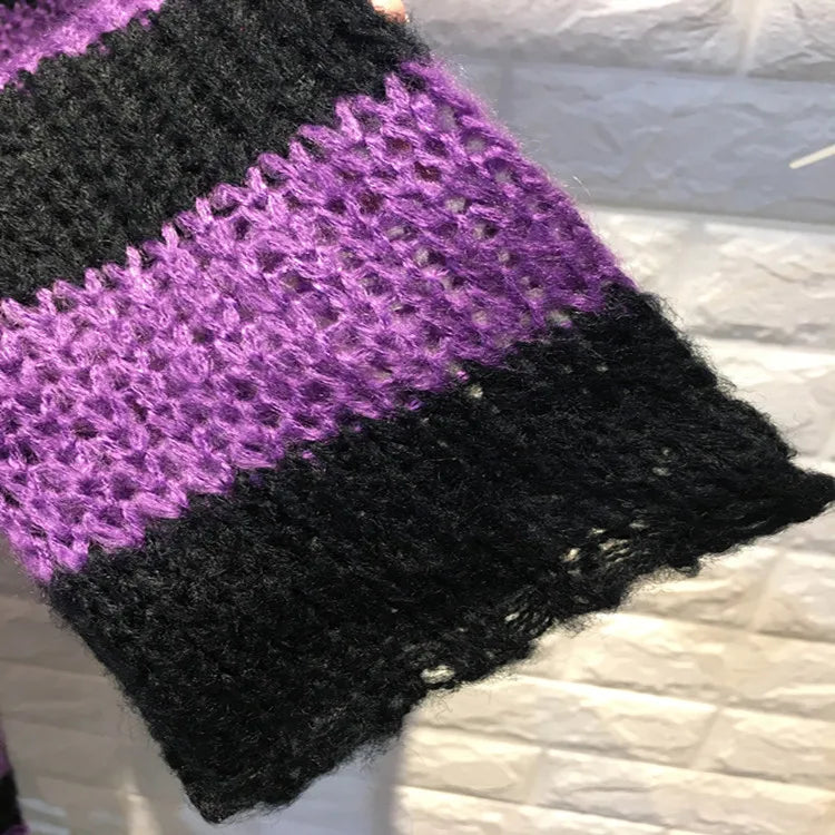 Unisex Punk Gothic Striped Hollow Sweater