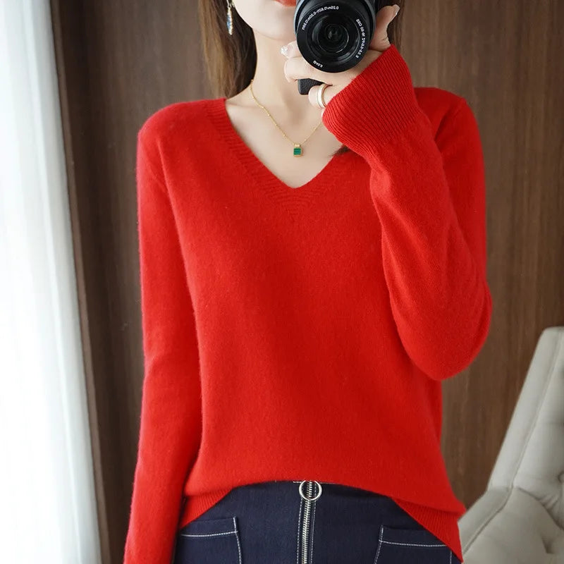Women’s Cashmere V-Neck Lace Sweater