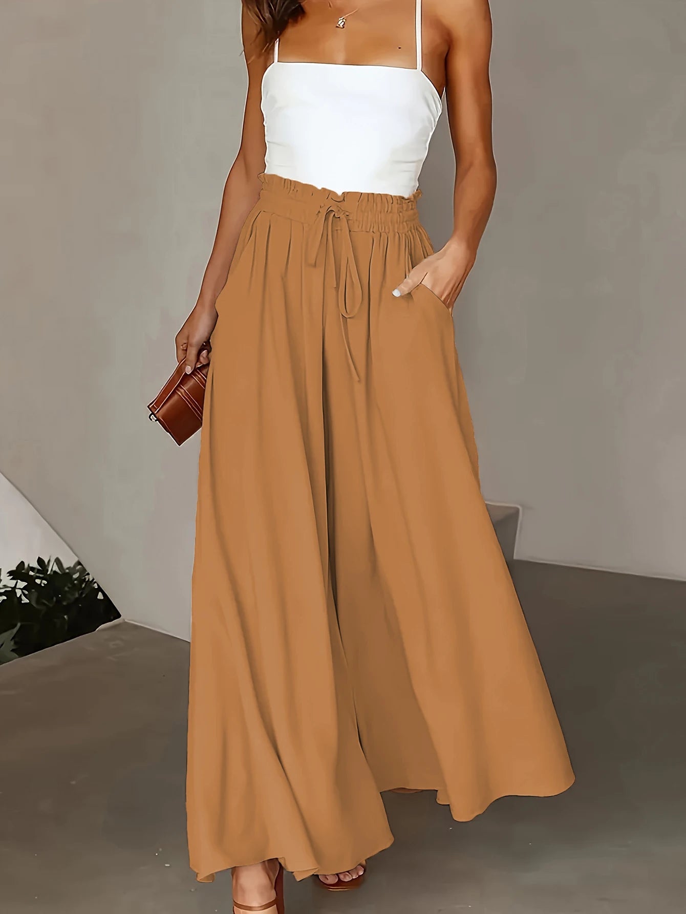 Plus-Size Wide Leg Drawstring Pants