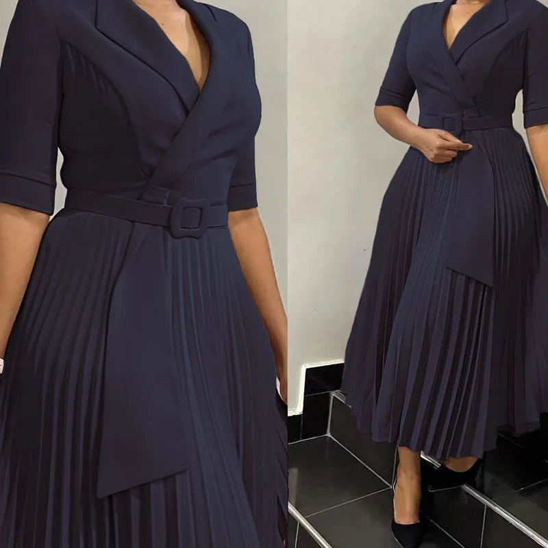 Elegant Pleated Office Dress for Women