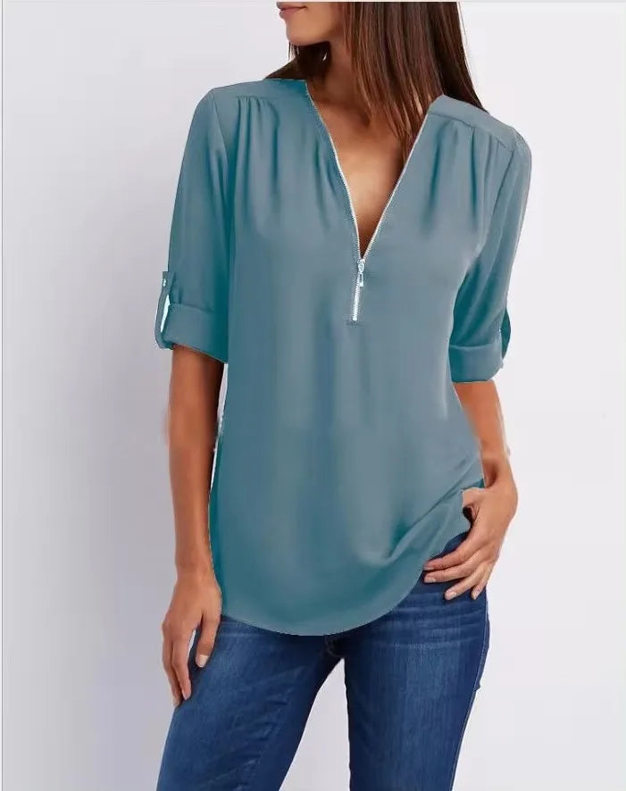 Women’s 2025 Loose V-Neck Chiffon Blouse