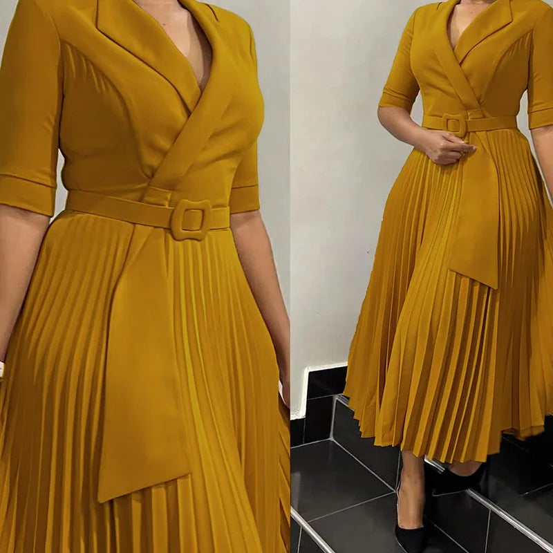 Elegant Pleated Office Dress for Women