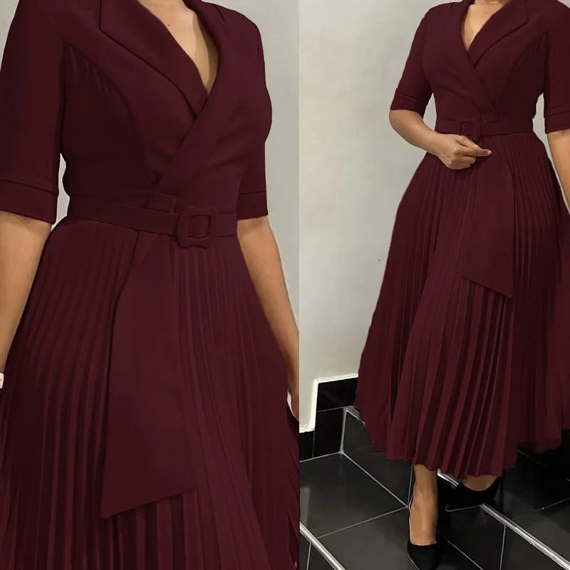 Elegant Pleated Office Dress for Women