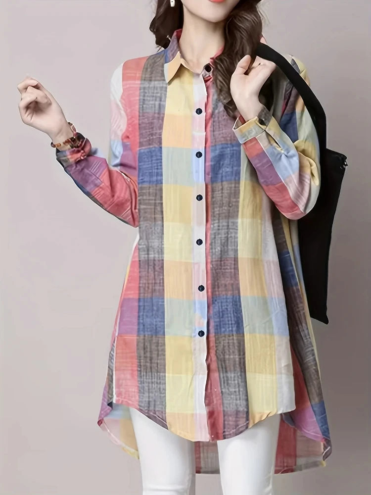 Plus Size Vintage Stripe Plaid Blouse