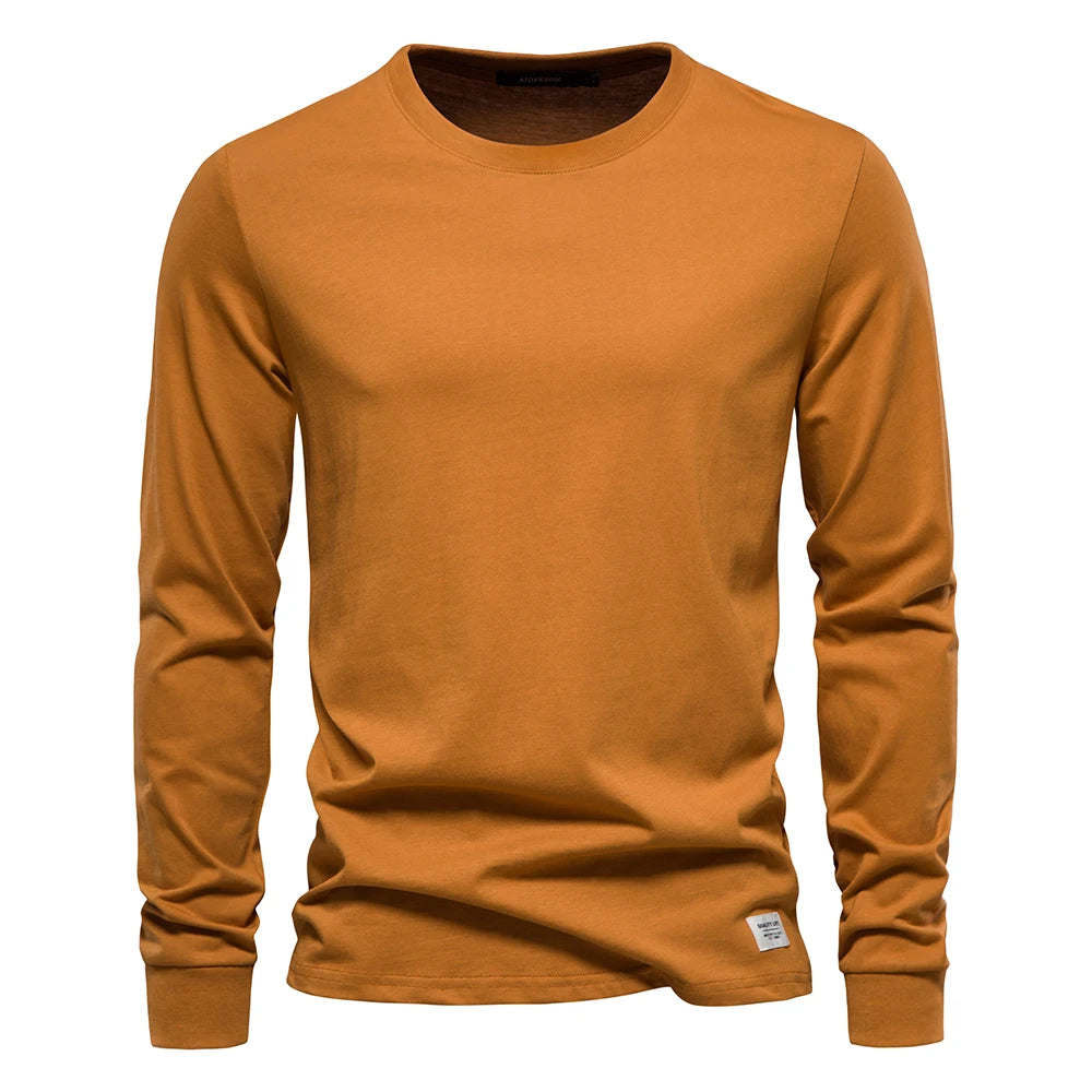 Men’s Solid Cotton Long-Sleeve T-Shirt