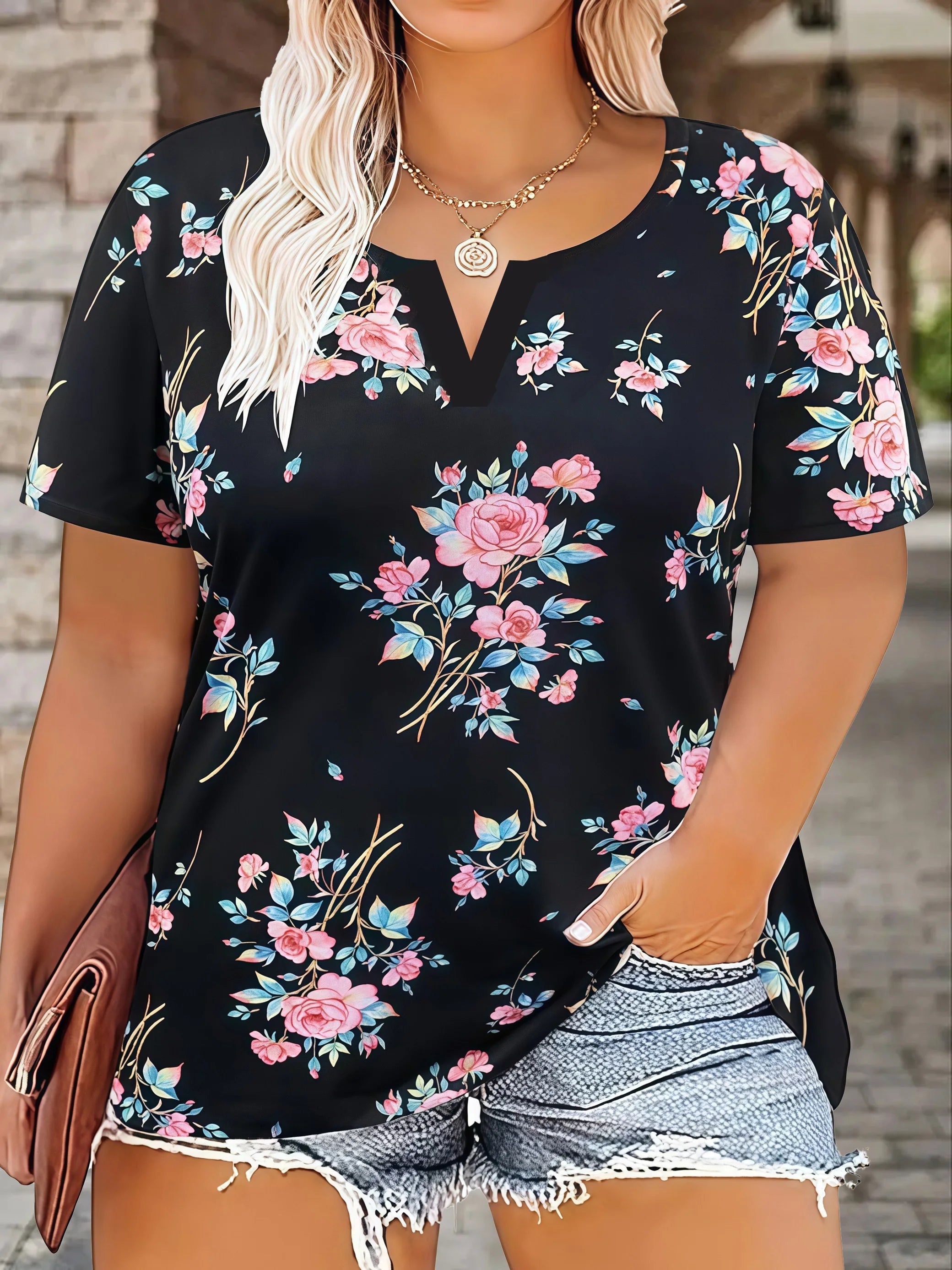 Plus-Size Leopard & Floral Print T-Shirt