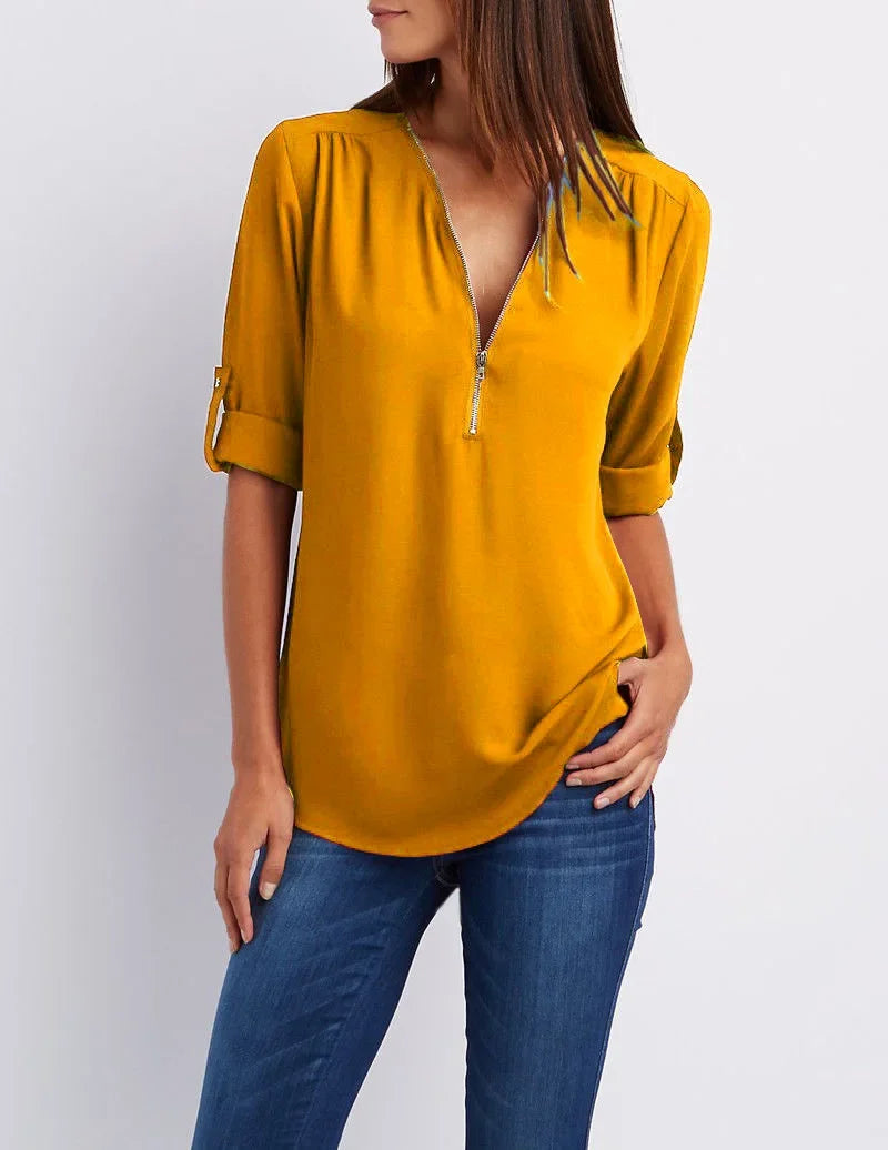 Women’s 2025 Loose V-Neck Chiffon Blouse