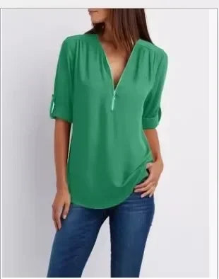 Women’s 2025 Loose V-Neck Chiffon Blouse