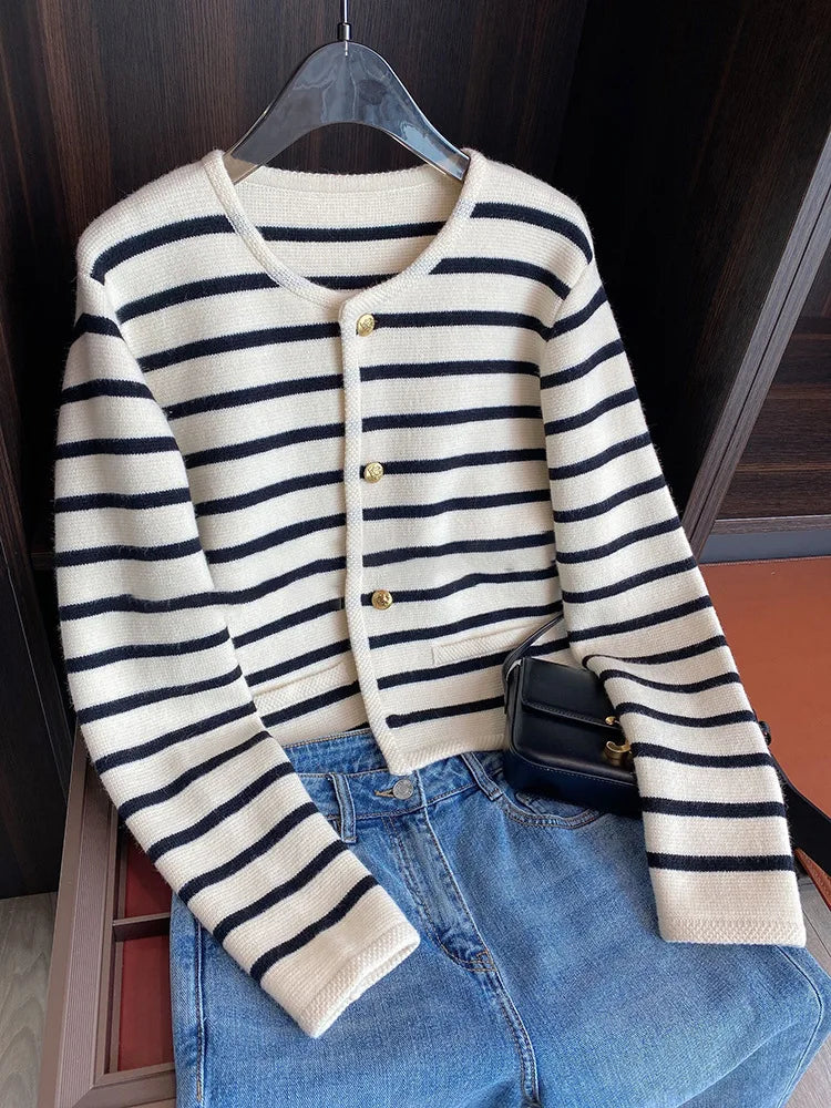 Women’s Striped Knit Crop Cardigan